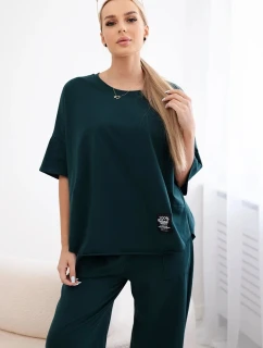 Bavlněný komplet halenka + kalhoty tmavě zelená