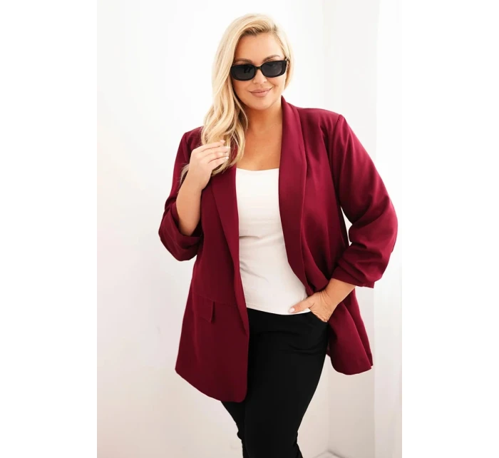 Dámská elegantní plus size sako bordó Dámská elegantní plus size sako bordó