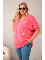 Dámská bavlněná halenka Plus Size s motýlky růžová Dámská bavlněná halenka Plus Size s motýlky růžová