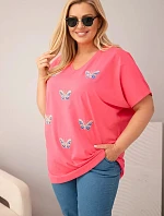 Dámská bavlněná halenka Plus Size s motýlky růžová