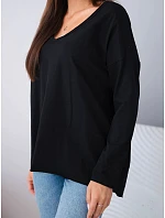 Dámská bavlněná oversize halenka s výstřihem do V a prodlouženým zadním dílem černá Dámská bavlněná oversize halenka s výstřihem do V a prodlouženým zadním dílem černá