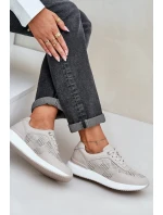 Kožené Sportovní Boty Tenisky Dámské model 21686175 Béžové - S.Barski