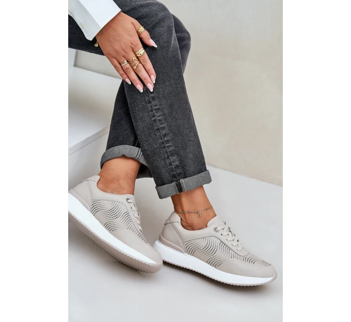 Kožené Sportovní Boty Tenisky Dámské model 21686175 Béžové - S.Barski