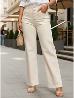 Dámské džíny s vysokým pasem a širokými nohavicemi ecru FashionStreet UY3052 Dámské džíny s vysokým pasem a širokými nohavicemi ecru FashionStreet UY3052