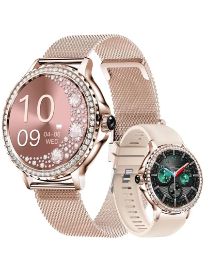 Dámské chytré hodinky VELTORI VT320-1 Zlatý náramek + růžový silikonový řemínek Dámské chytré hodinky VELTORI VT320-1 Zlatý náramek + růžový silikonový řemínek