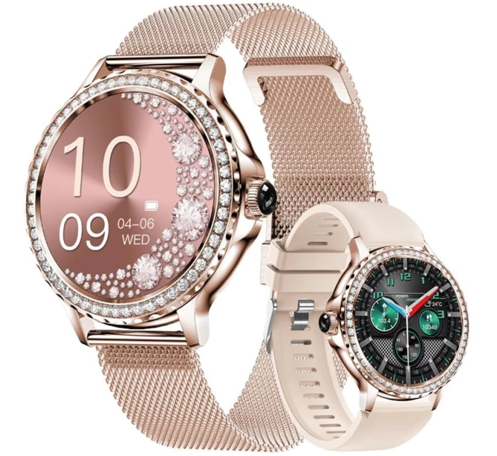 Dámské chytré hodinky VELTORI VT320-1 Zlatý náramek + růžový silikonový řemínek Dámské chytré hodinky VELTORI VT320-1 Zlatý náramek + růžový silikonový řemínek