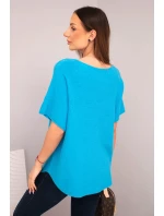 Dámská svetr s krátkým rukávem a výstřihem do V tyrkysová