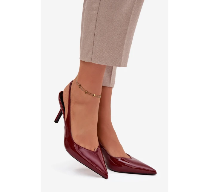 Lakované lodičky na jehlovém podpatku bordó model 21757904 - Boto