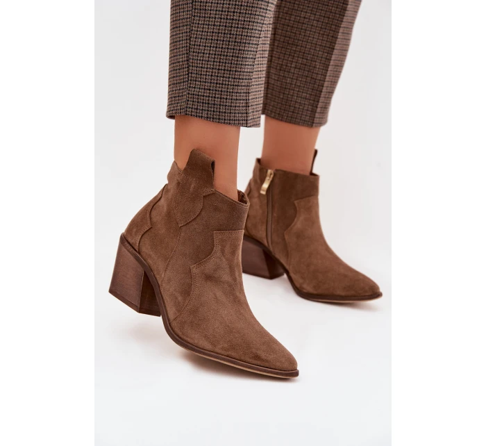 Kovbojky z pravé semišové kůže model 22035885 Khaki - Zazoo