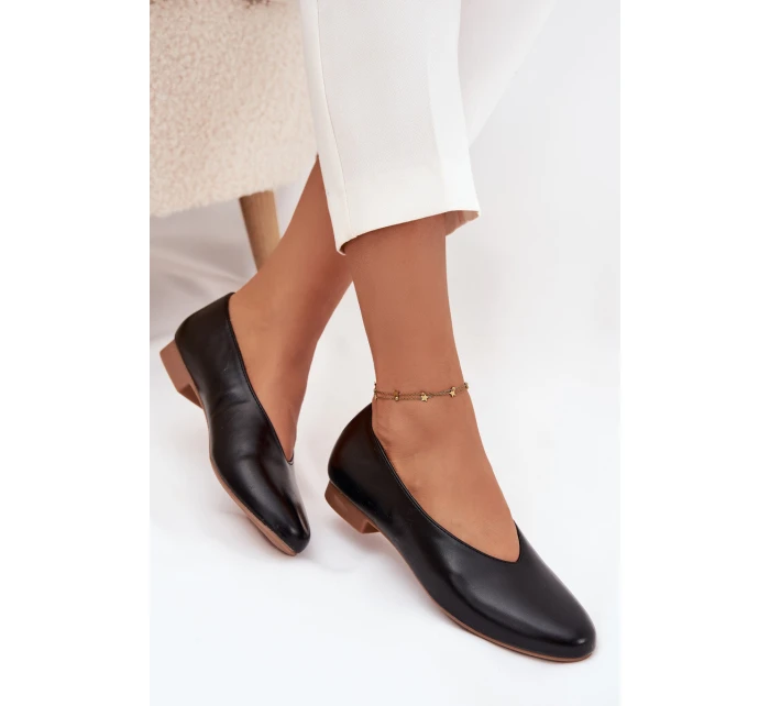 Dámské eko kožené baleríny na plochém podpatku model 21836931 – černé - Kesi