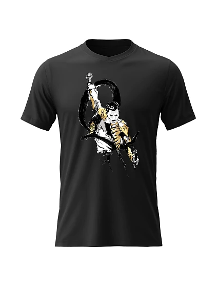 Dámské bavlněné tričko s potiskem - FREDDIE MERCURY - černé Dámské bavlněné tričko s potiskem - FREDDIE MERCURY - černé