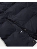 Tmavě modrá dlouhá dámská zimní bunda s kožešinovou podšívkou (2M-025)