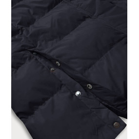 Tmavě modrá dlouhá dámská zimní bunda s kožešinovou podšívkou (2M-025)