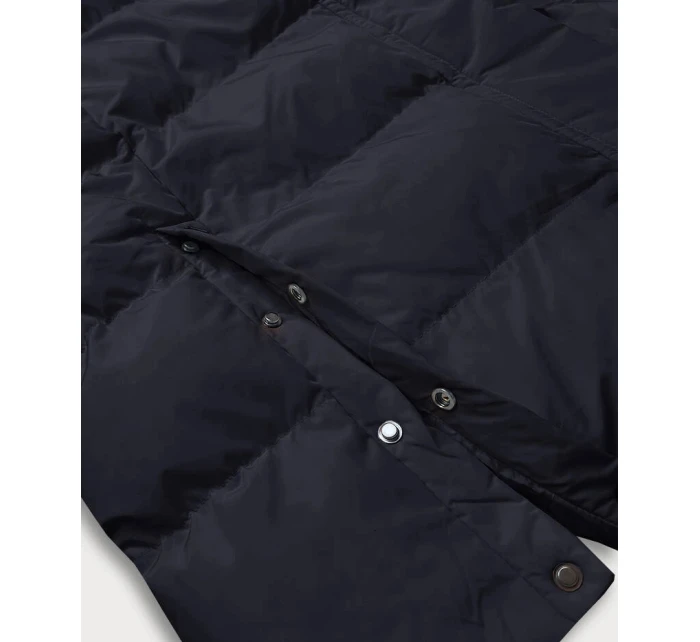 Tmavě modrá dlouhá dámská zimní bunda s kožešinovou podšívkou (2M-025)