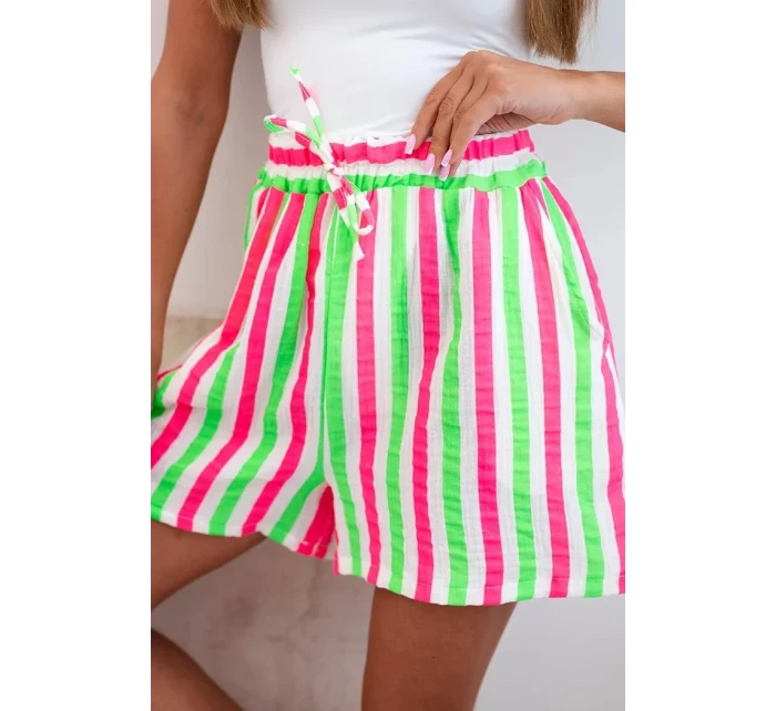 Dámské bavlněné šortky s proužky zelený neon