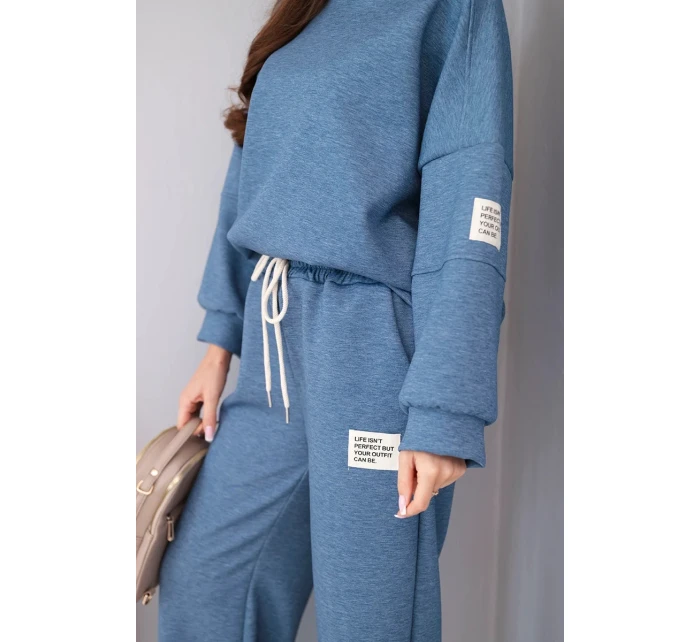 Dámská souprava máslo mikina + džíny melange modrý