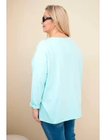 Dámská bavlněná blůza Plus Size s třásněmi mátová