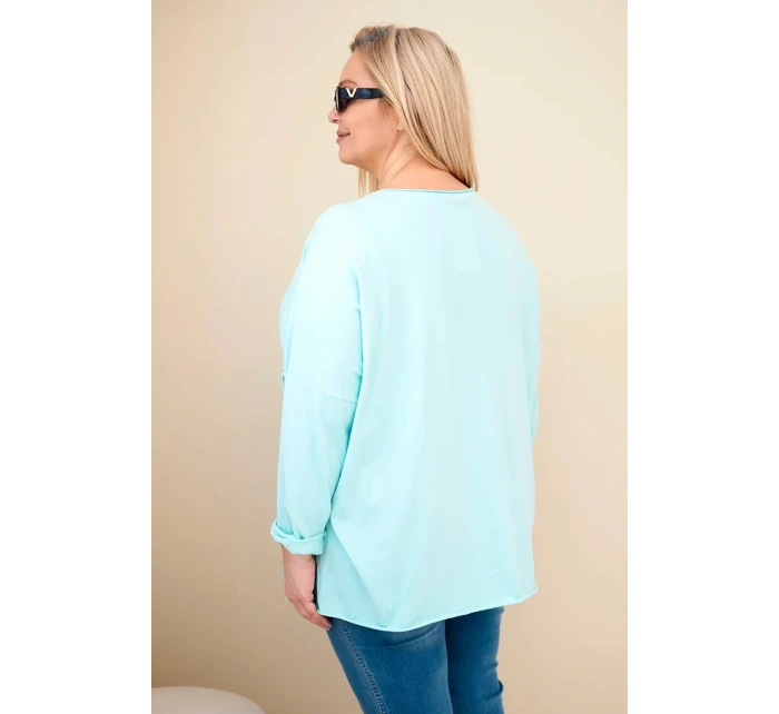 Dámská bavlněná blůza Plus Size s třásněmi mátová