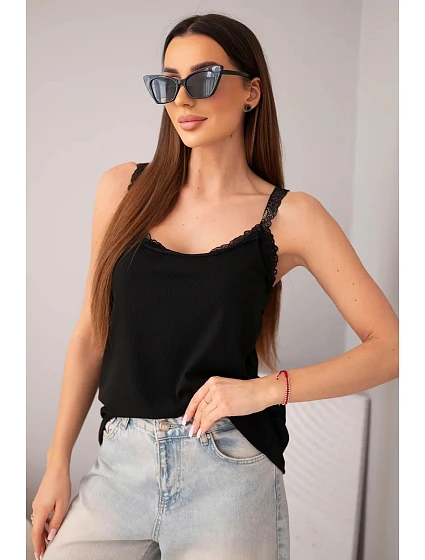 Dámská halenka na ramínkách s krajkovým model 22040216 černá - K-Fashion Dámská halenka na ramínkách s krajkovým model 22040216 černá - K-Fashion