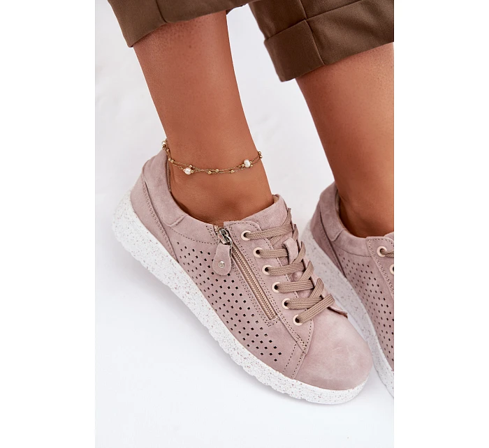 Semišové dámské polobotky se zipem Béžové Cemela