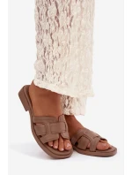 Dámské pantofle na nízkém podpatku – tmavě béžové Lorania