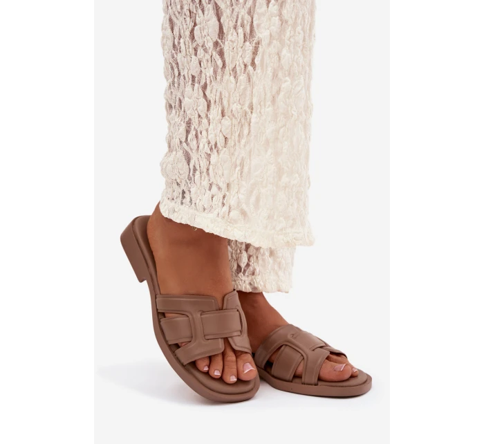 Dámské pantofle na nízkém podpatku – tmavě béžové Lorania