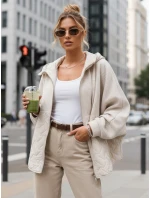 Dámská přechodná bunda oversize s kapucí ecru FashionStreet TY5592 Dámská přechodná bunda oversize s kapucí ecru FashionStreet TY5592