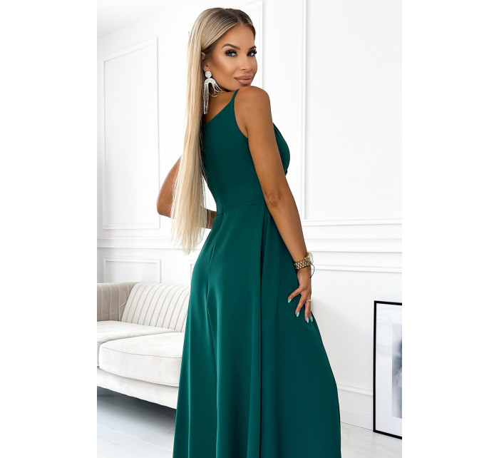 CHIARA - Elegantní zelené dámské dlouhé maxi šaty na ramínkách 299-11