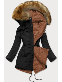 Černo-karamelová oboustranná dámská zimní bunda (M-21508)