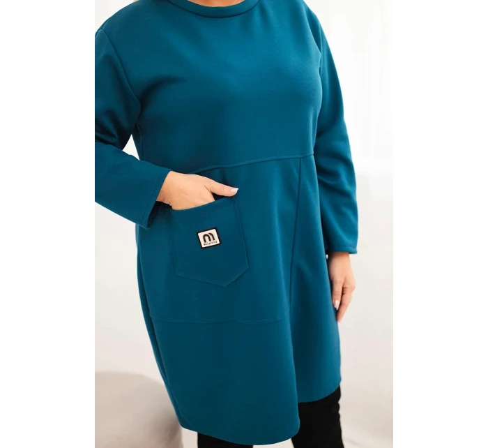 Dámské šaty Plus Size máslové s kapsou a 3/4 rukávem mořská