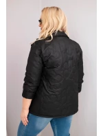 Dámská bunda Plus Size prošívaná s květinami s límcem a kapsami černá
