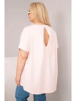 Dámská plus size bavlněná halenka s krátkým rukávem bonbónově růžová Dámská plus size bavlněná halenka s krátkým rukávem bonbónově růžová