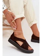 Dámské sandály model 22027710 z přírodního semiše Čokoládové - Zazoo