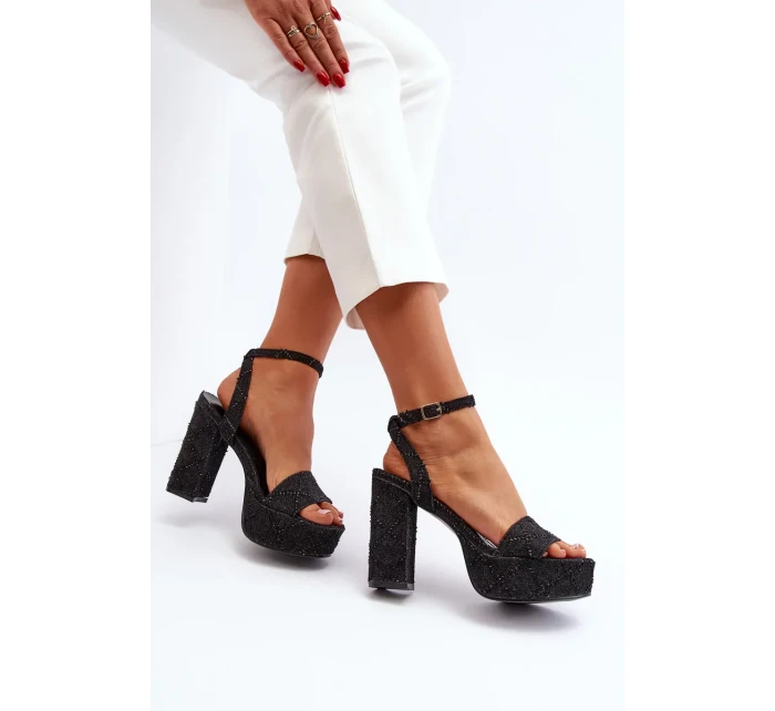 Černé džínové sandály na vysokém podpatku Acrana Černé džínové sandály na vysokém podpatku Acrana