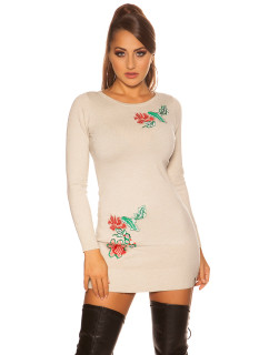 Sexy mini šaty z jemného úpletu s květinovou výšivkou