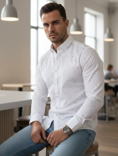 Pánská bílá vzorovaná košile slim fit FashionStreet DX2698