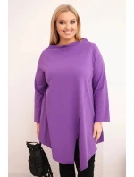 Dámská bavlněná blůza Plus Size asymetrická s ohrnovaným rukávem fialová