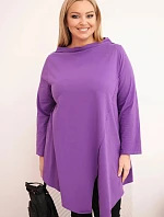 Dámská bavlněná blůza Plus Size asymetrická s ohrnovaným rukávem fialová