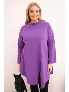 Dámská bavlněná blůza Plus Size asymetrická s model 21798699 rukávem fialová - K-Fashion