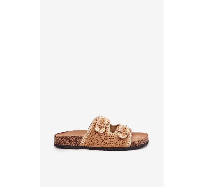 Háčkované dámské pantofle se zlatými sponami Camel Fenira Háčkované dámské pantofle se zlatými sponami Camel Fenira