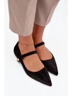 Sametové baleríny s páskem a zlatým detailem černé Gisanne Sametové baleríny s páskem a zlatým detailem černé Gisanne