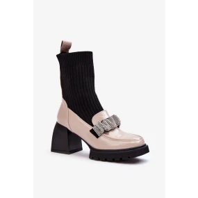 Dámské kozačky s vysokými ponožkami, béžové S.Barski