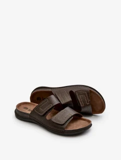 Pohodlné pánské pantofle se suchým zipem Inblu tmavě hnědá