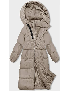 Světle béžová dlouhá hrubší dámská bunda s kapucí model 21246162 - J.STYLE