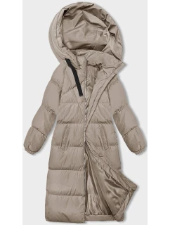 Světle béžová dlouhá hrubší dámská bunda s kapucí model 21246162 - J.STYLE