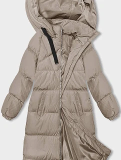 Světle béžová dlouhá hrubší dámská bunda s kapucí model 21246162 - J.STYLE