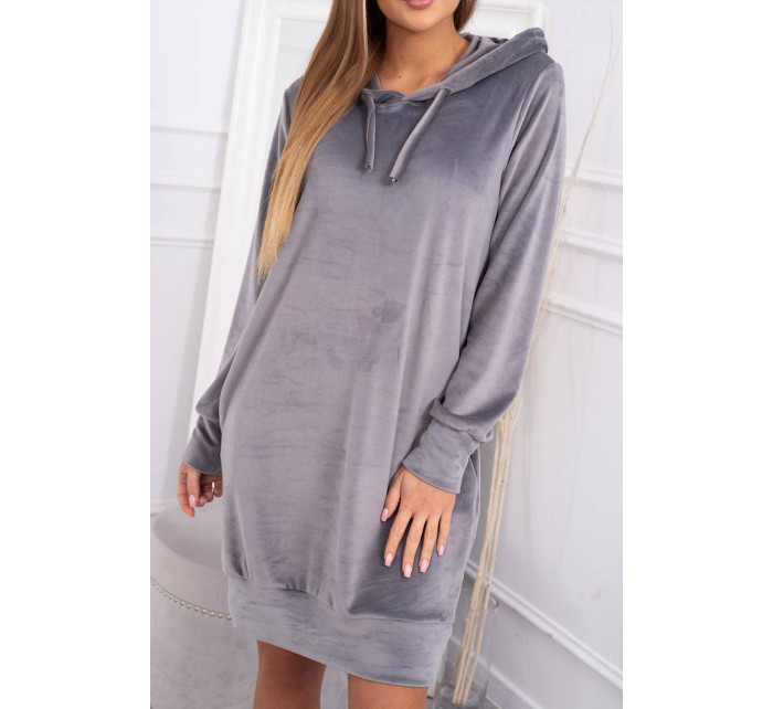 Velurové šaty s kapucí šedé