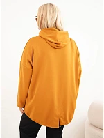 Dámská plus size viskózová mikina s kapucí a klokánkou kapsou musztardová