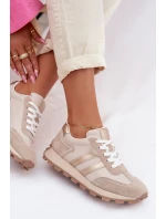 Kožené dámské tenisky na platformě model 22013931 Béžové - S.Barski