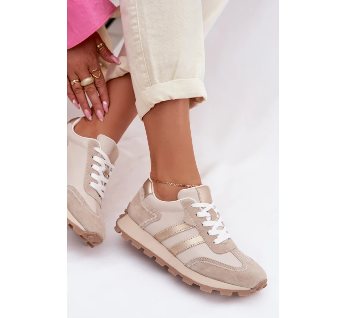 Kožené dámské tenisky na platformě model 22013931 Béžové - S.Barski